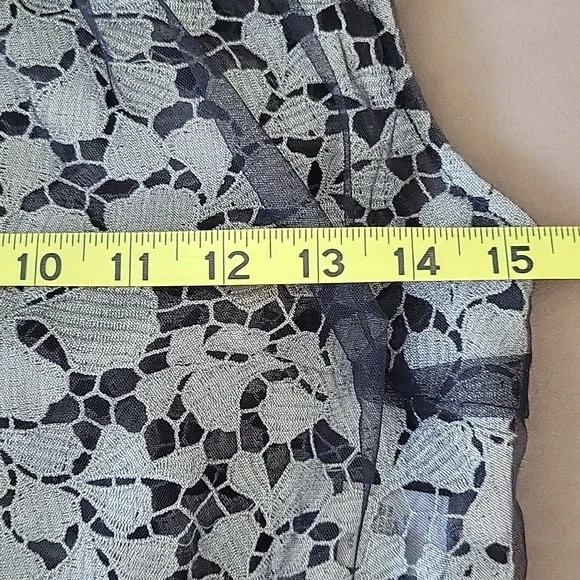Self-Portrait Lace Tulle Overlay Top With Gray Feather Trim Size 4